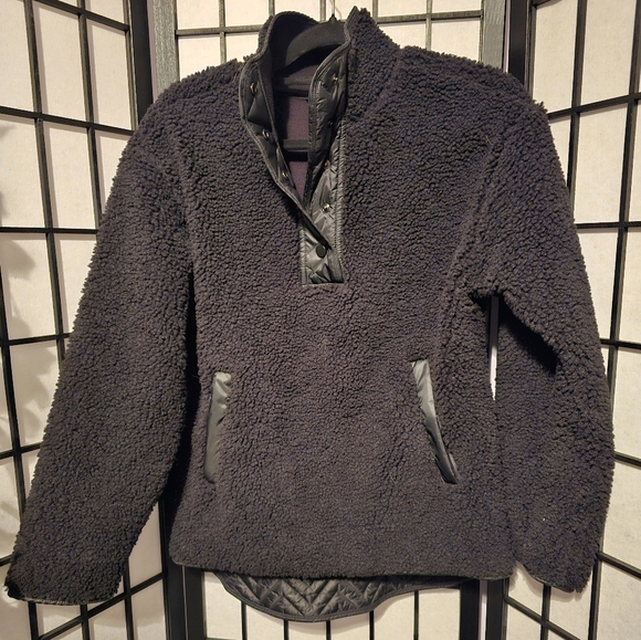 ATHLETA Black Cozy Sherpa Snap Pullover Sweatshirt Size XS - Picture 1 of 8